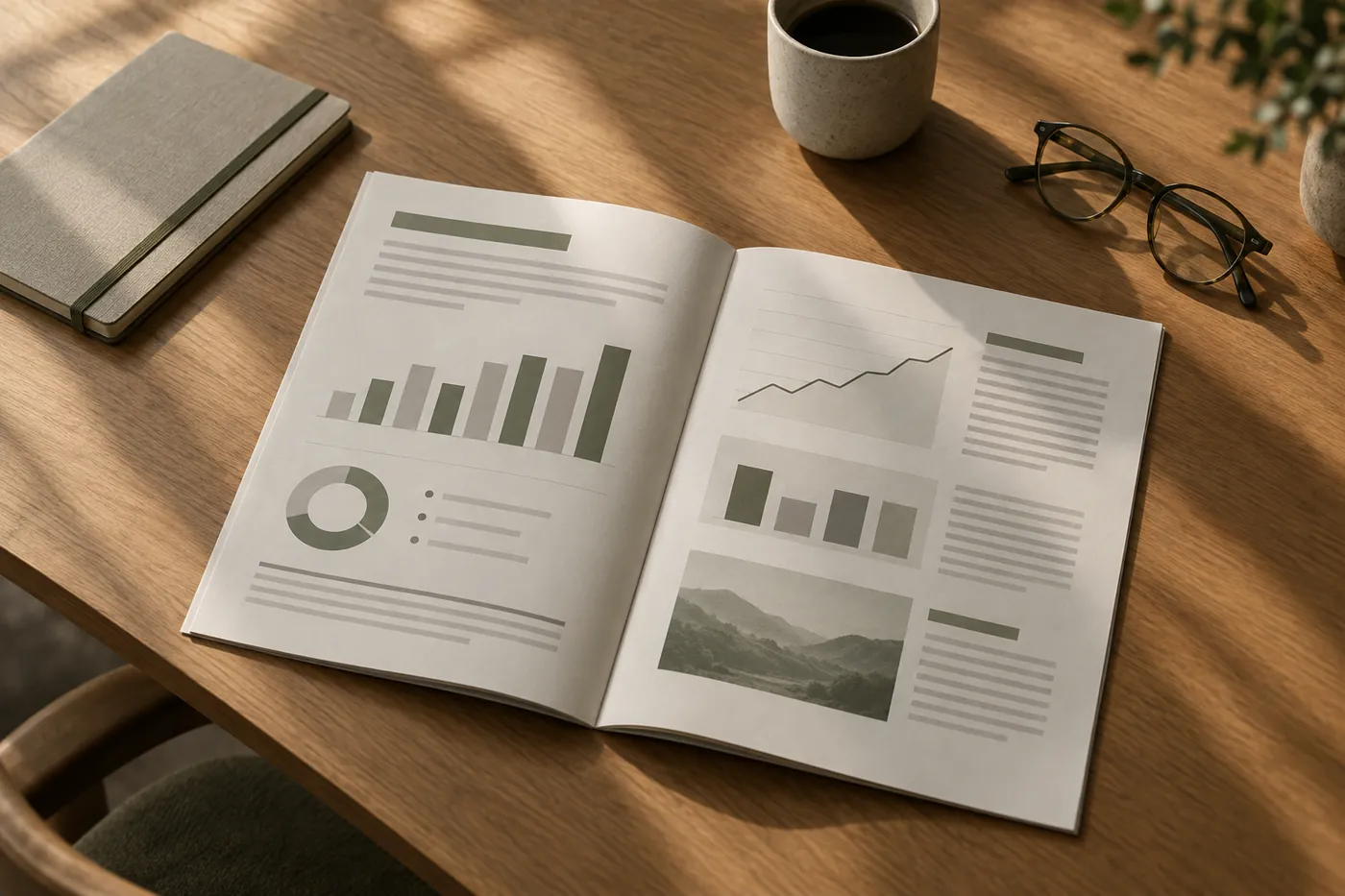 A printed workplace wellbeing report open on a desk